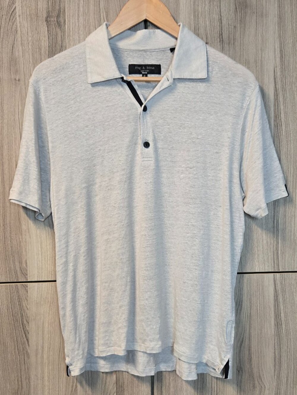 Rag & Bone Sheer Linen Polo Shirt Mens Beige Lightweight Dark Button Preppy M